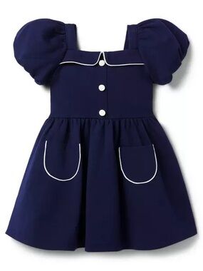 Janie and Jack Navy Dress with Puff Sleeves and White Trim